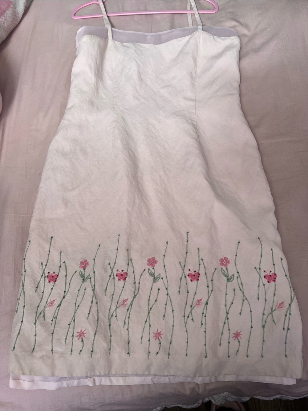Laura Ashley Fairy Beaded Sundress with Pink & Green Floral Embroidery